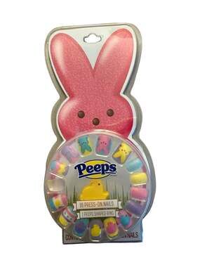 Peeps Brand 16 Press-On Nails with Nail Adhesive and Peeps Shaped Yellow Ring